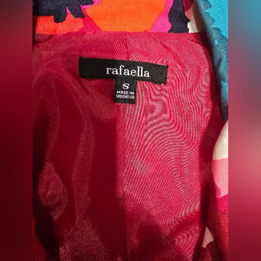 SMALL Rafaella Cropped Red Pink Turquoise Hue Floral Blazer Suit Jacket NWOT - Picture 3 of 7
